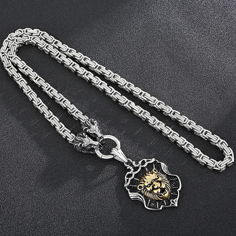 Massive Gothic Lion Head Charm Pendant Necklace For Man Stainless Steel 71CM Long Chain Birthday Jewelry Gifts For