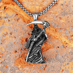 Grim Reaper Scythe Skull Pendant — Stainless Steel