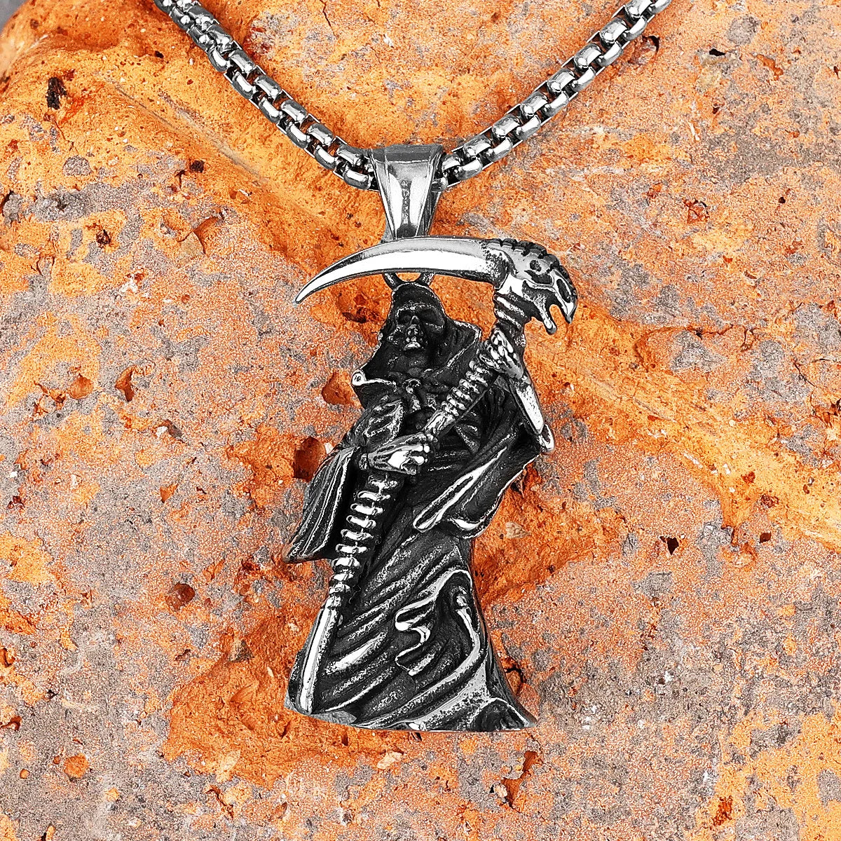 Grim Reaper Scythe Skull Pendant — Stainless Steel