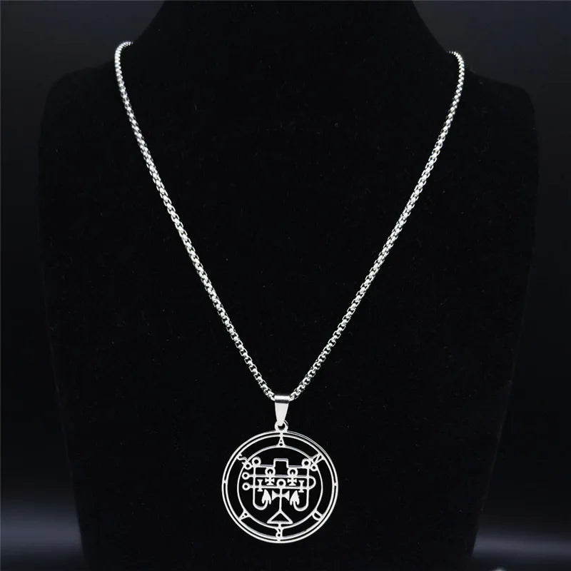 Demon Seal Silver Pendant Necklace — Stainless Steel