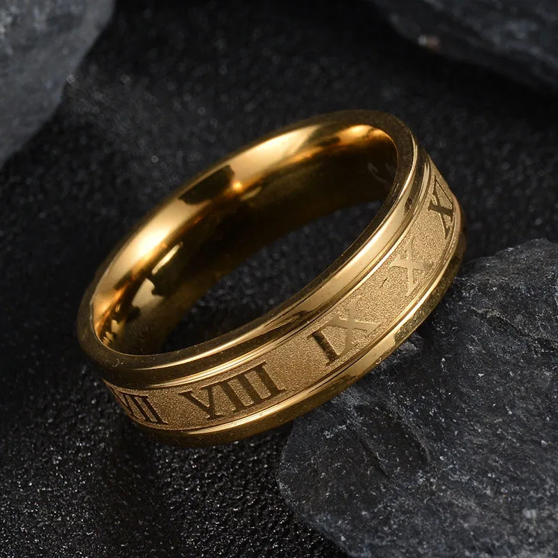 Roman Numeral Ring — 6mm Stainless Steel