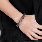 Vintage Chain Link Man Bracelet With Double Dragon Heads Solid Stainless Steel Friendship Men's Bracelets Old Metal