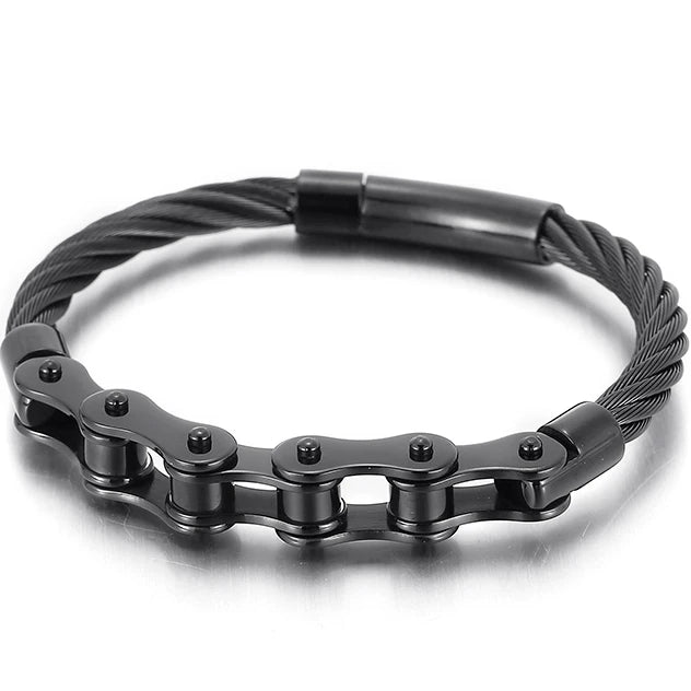 Black Stainless Steel Men's Bracelet Gold Color Handmade Braided Bicycle Motorcycle Chain Bracelets For Men Male Hand