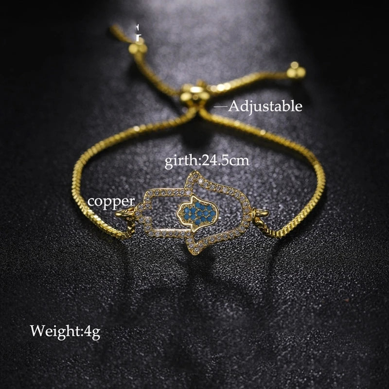 Iced Out Hamsa Copper Bracelet — Adjustable
