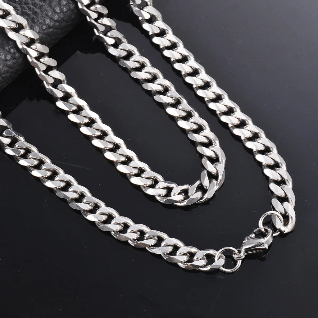 1 Piece Size 3.6mm-9mm Men's Necklace Stainless Steel Cuban Link Chain Bracelet Necklace Steel Color Male Jewelry