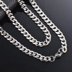1 Piece Size 3.6mm-9mm Men's Necklace Stainless Steel Cuban Link Chain Bracelet Necklace Steel Color Male Jewelry