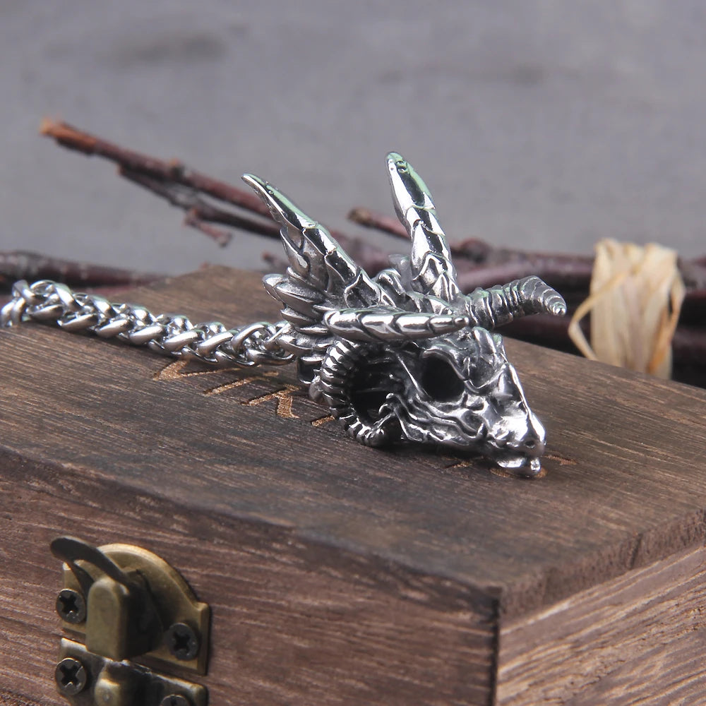 Dragon Skull Stainless Steel Pendant Necklace