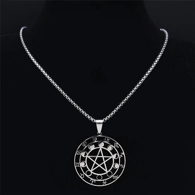 Star Astrology Silver Chain Necklace — Stainless Steel