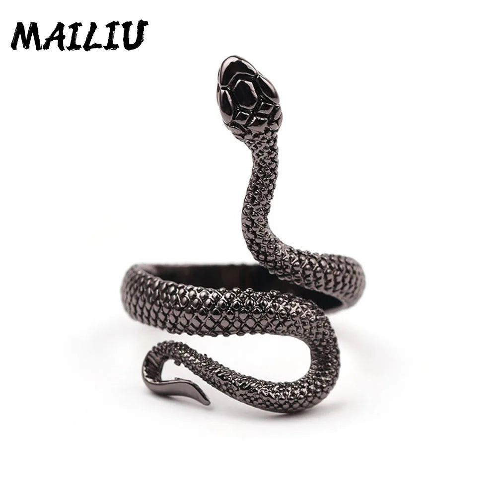 Rattlesnake Ring Vintage Silver Plated Snake Ring Motorcycle Party Punk Domineering Ring Women Men Ring Cool Hip Hop