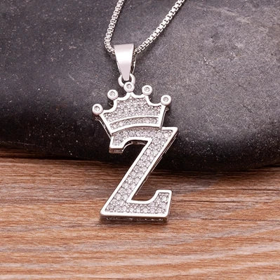 Nidin Luxury A-Z Crown Alphabet Pendant Chain Necklace Punk Style Lucky Initial Name Jewelry Fine Party Wedding
