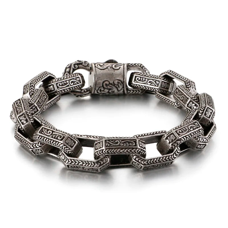 Fongten Vintage Square Bracelet For Men Stainless Steel Totem Viking Charm Heavy Bracelets Bangle Male Jewelry Pulsera