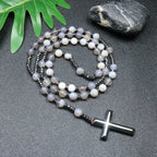 Rosary Necklace For Men Women 8mm Tiger Eye Black Obsidian Beads Necklace Christ Buddhist Meditation Cross Necklace Jewelry