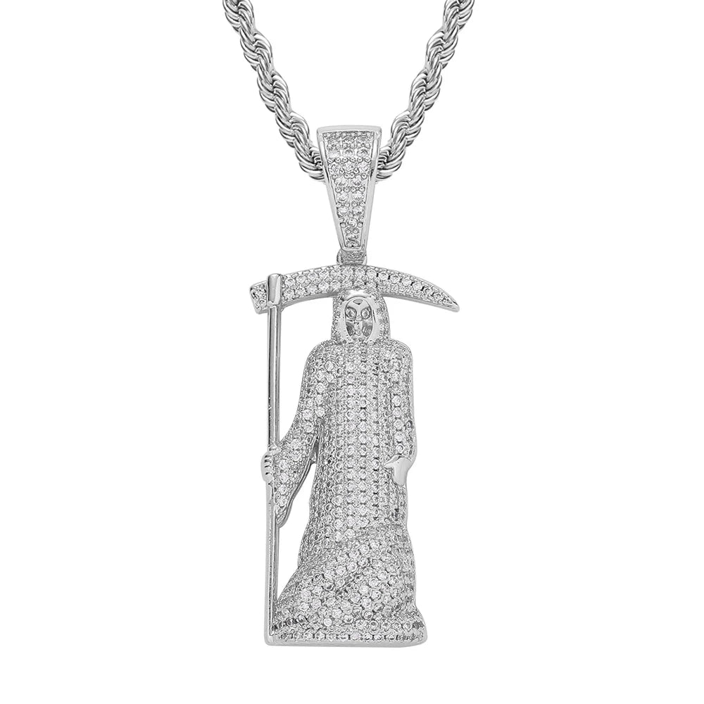 Iced Out Grim Reaper Pendant Necklace