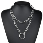 Two-Tone Lock Pendant Double Layer Chain Necklace