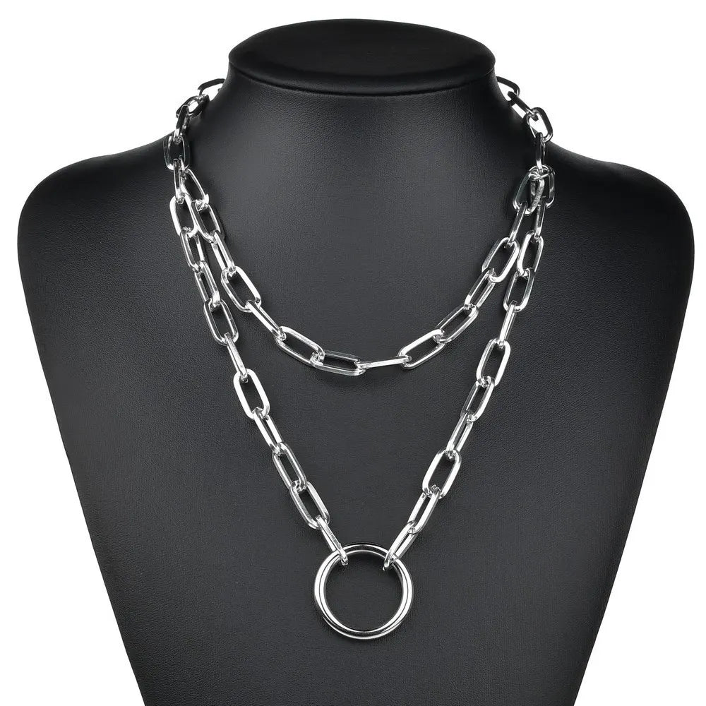 Two-Tone Lock Pendant Double Layer Chain Necklace