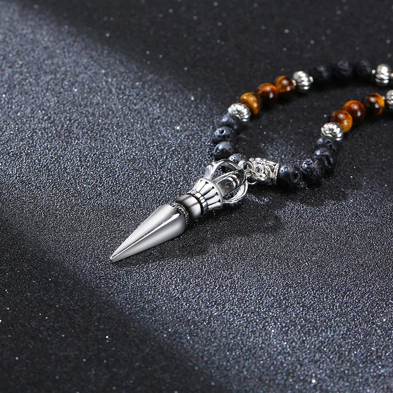 Tibetan Phurba Dagger Stone Necklace — Stainless Steel