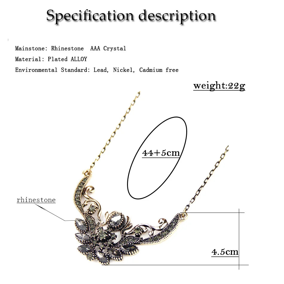 Sunspicems Gray Crystal Bohemia Turkish Women Pendant Necklace Retor Gold Color Indian Flower Charm Choker Wedding