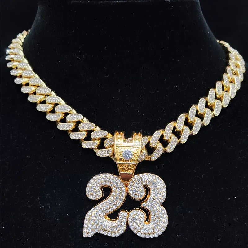 Number 23 Iced Out Pendant Necklace — 13mm Cuban Chain