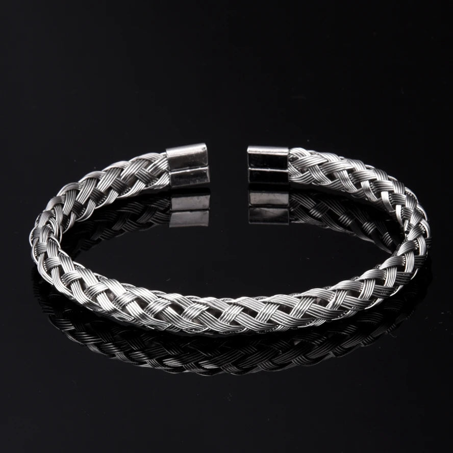 Luxury Roman Royal Classic Titanium Steel Hemp Rope Buckle Open Bangle Bracelets Fashion Type C Twisted Numeral For Men