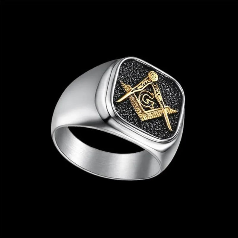 Freemason Lodge Symbol Band Ring — Stainless Steel