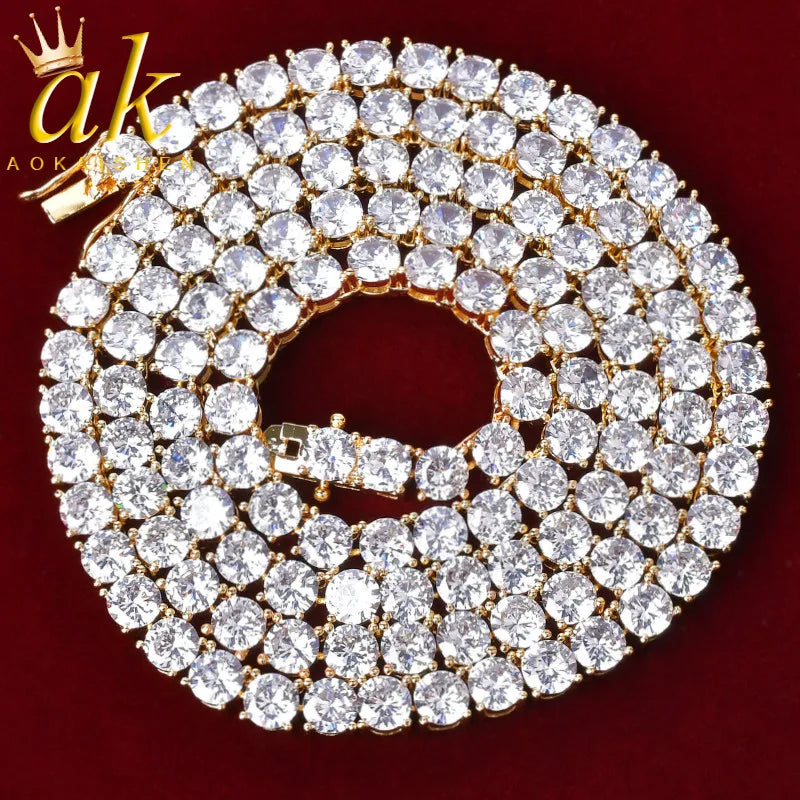 Aokaishen Tennis Chain Men Necklace Real Gold Plated Hip Hop Rock Street Jewelry Iced Out Charms Free Shipping Items