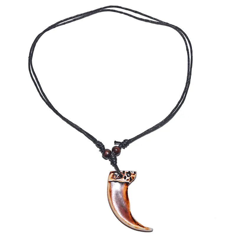 Tribal African Yak Bone Tusk Choker Necklace — Mixed Metal