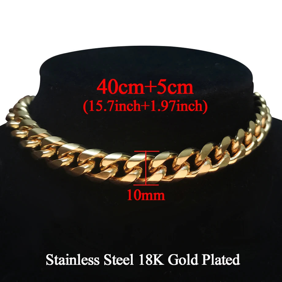 Punk Cuban Link Choker Necklace Collar Statement Chunky Stainless Steel Gold Color Thick Chain Necklace For Men Women Jewelry