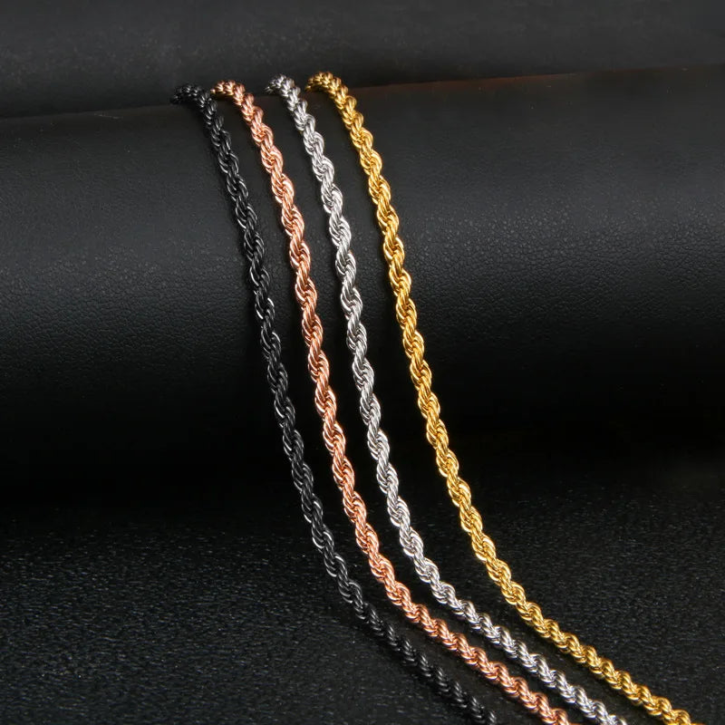 Wholesale Price 3MM Stainless Steel Plated Rose Gold Chain Necklace Fashion Jewelry For Men and Women Black Color Link Necklace