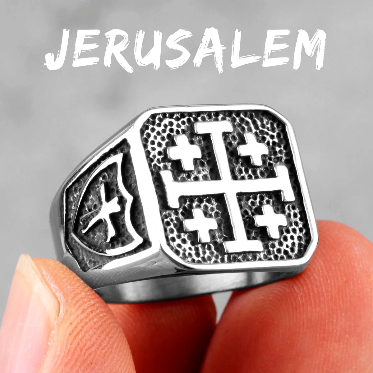 Jerusalem Cross Religion Stainless Steel Mens Rings Simple Retro for Male Boyfriend Biker Jewelry Creativity Gift