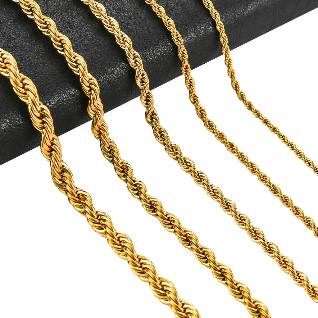 Gold Twisted Rope Chain Choker Necklace 6mm — Stainless Steel