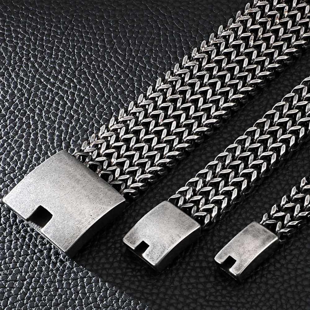 12/18/30MM Wide Black Stainless Steel Bracelet Men 23CM Retro Massive Mens Charm Bracelets 2020 Friendship Mens