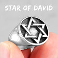 Judaism Hexagram Star of David Stainless Steel Mens Rings Religion for Male Boyfriend Biker Jewelry Creativity Gift