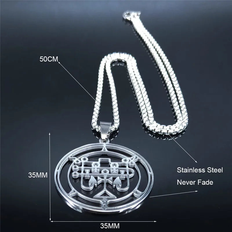 Demon Seal Silver Pendant Necklace — Stainless Steel