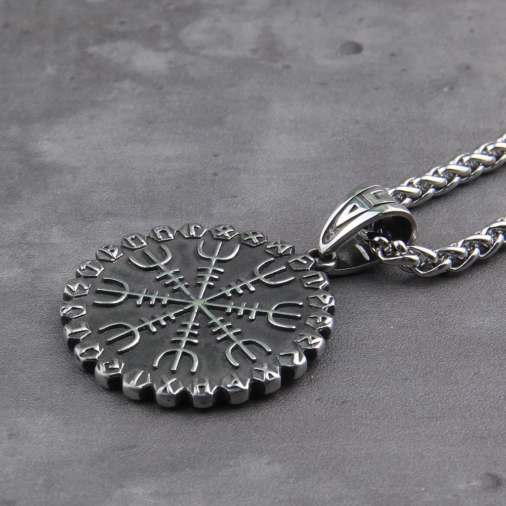 Helm of Awe Vegvisir Rune Necklace — Stainless Steel