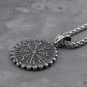Helm of Awe Vegvisir Rune Necklace — Stainless Steel