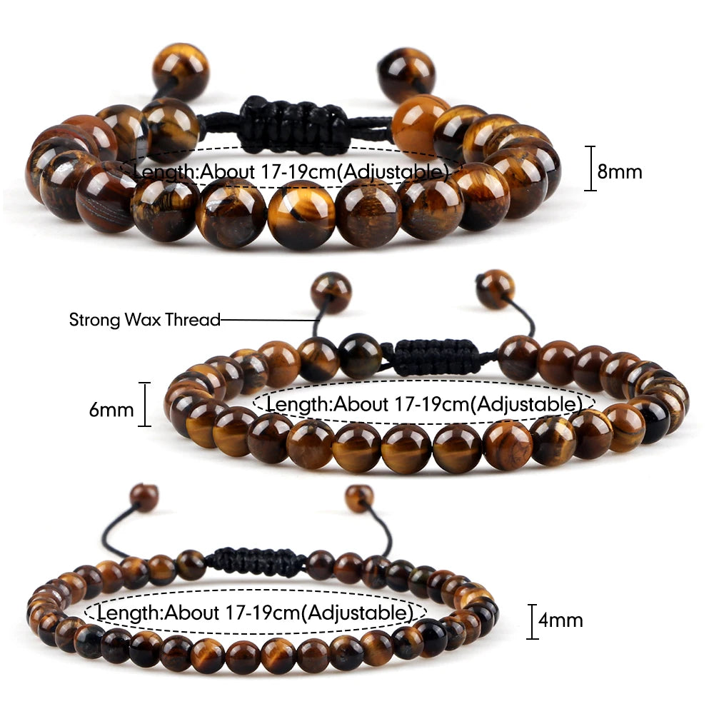 Natural Tiger Eye Stone Braided Beaded Bracelet, Adjustable