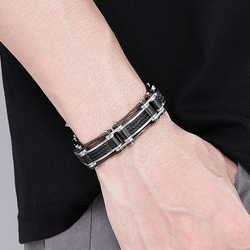 16MM Width Twist Chain Bracelet Man Heavy Black Stainless Steel Men's Bracelets On Hand Mannen Armband Male Jewelry