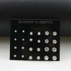 New 12 Pair/Pack White Shiny Wedding Stud Earrings Set For Women Men Crystal Jewelry Accessories Oorbellen Jewelry