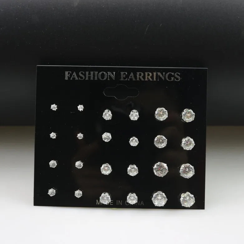New 12 Pair/Pack White Shiny Wedding Stud Earrings Set For Women Men Crystal Jewelry Accessories Oorbellen Jewelry