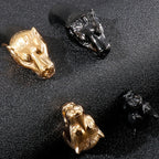 Gold Color Stainless Steel Lion Head Open Bangles For Men Elastic Adjustable Leather Bracelets Boys Hand Accessories