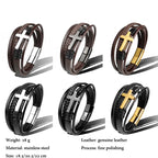 Charm Stainless Steel Leather Cross  Brown/black Bracelet Men Hiphop Jewelry Magnetic Clasp Mutilayer Male Cuff Wrap Bangle Gift