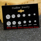 New 12 Pair/Pack White Shiny Wedding Stud Earrings Set For Women Men Crystal Jewelry Accessories Oorbellen Jewelry