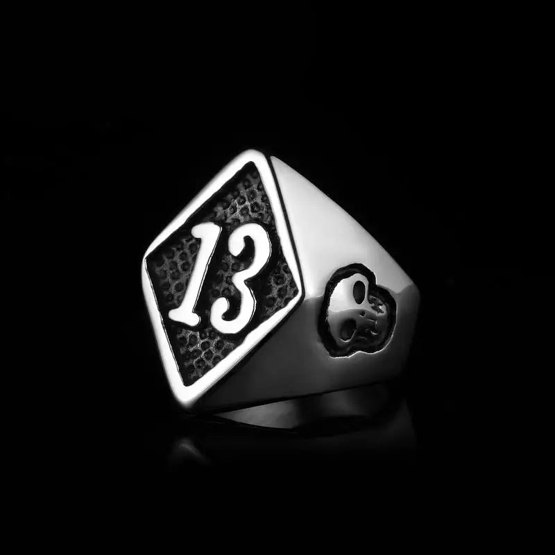 Punk Retro Engraved Number Ring — Stainless Steel