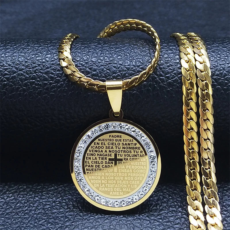 Crystal Lord's Prayer Cross Pendant — SS