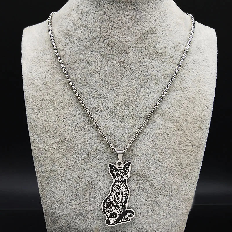 Cat Steel Pendant Canadian Hairless Sphynx Bijoux