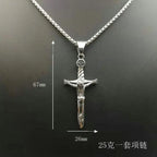 European and American retro punk religious jewelry Stainless steel cast catholic jesus and sword cross pendant