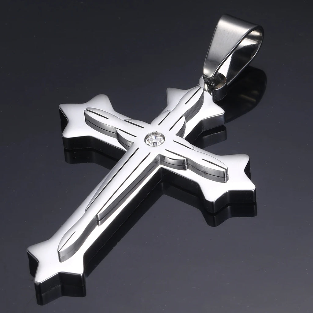 Dropshipping Cross Pendant Necklaces For Men Black Gold Color Silver Color Stainless Steel Charm Chain Male Hip Hop Jewelry KP52