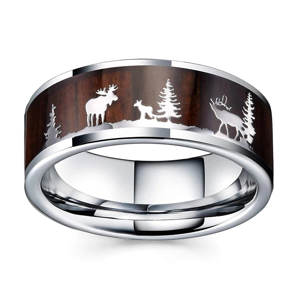 Fashion 8mm Deer Antler Black Titanium Stainles Steel Rings For Men Women Forest Elk Antler Ring Wedding Ring Men Wedding Band