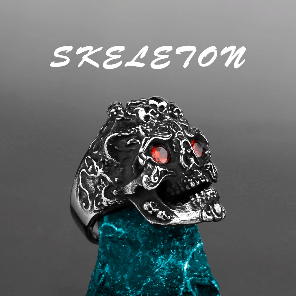 Skeleton Punk Men's Ring Rock Motorcycle Stainless Steel Ring Titanium Steel Casting Creative Gift