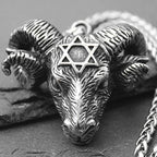 Horned Skull Hexagram Satan Pendant Necklace — Stainless Steel